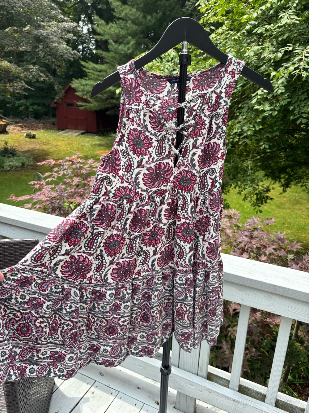American Eagle Outfitters White and Berry Paisley Sleeveless Mini Dress